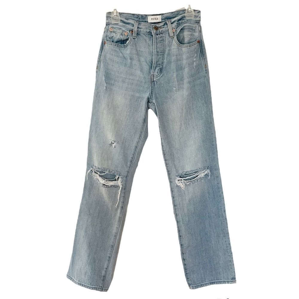 Pistola Cassie Super High Waist Straight Leg Jeans By My Side Light Wash Sz 26 - Picture 3 of 15